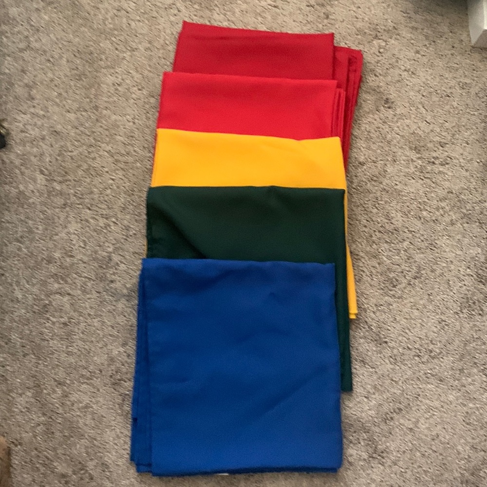 Five-not four tablecloths 52"x52" red, gold, green & now blue! Harry Potter